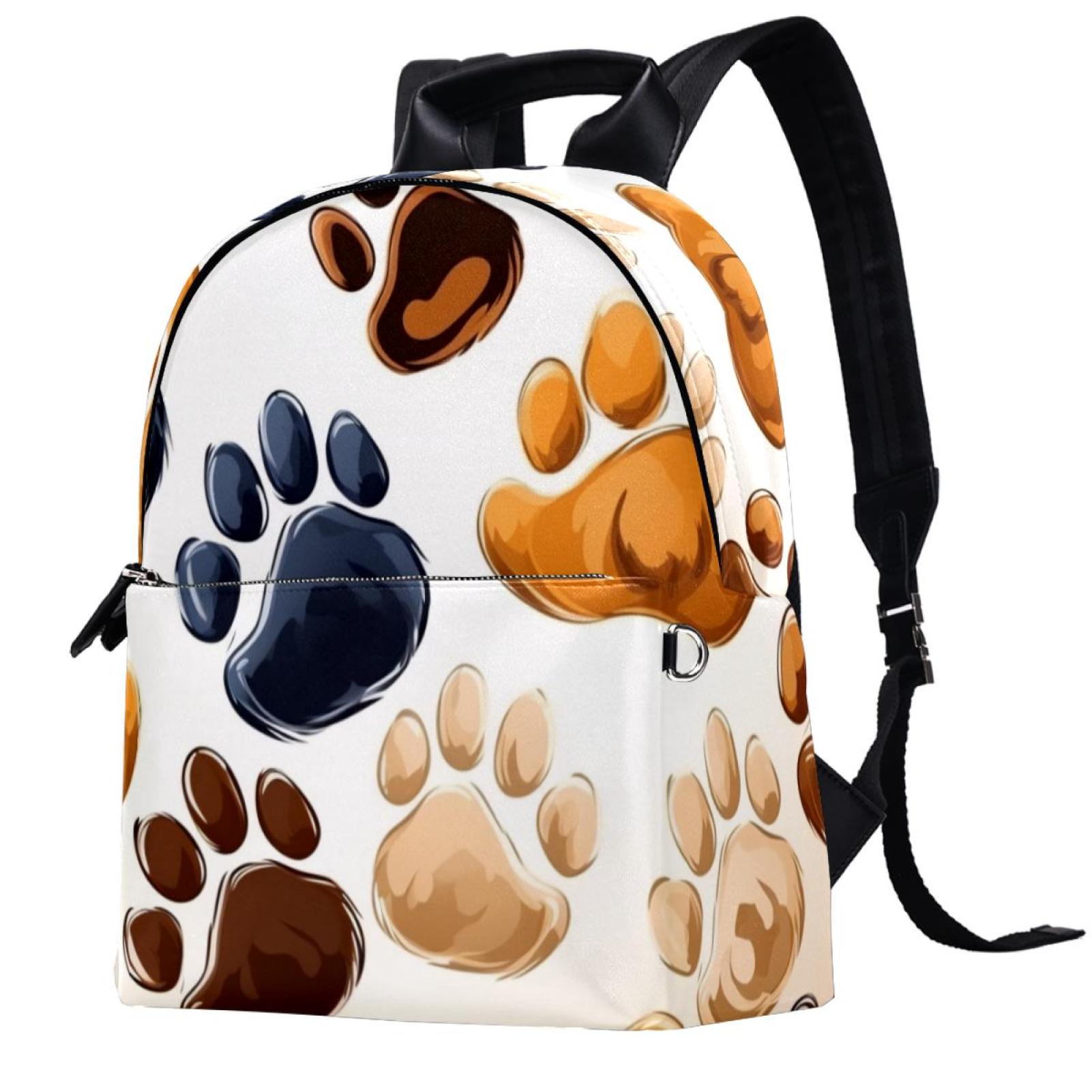 Dog Paw Print Large Leather School Bags Cute Backpacks with Printed ...