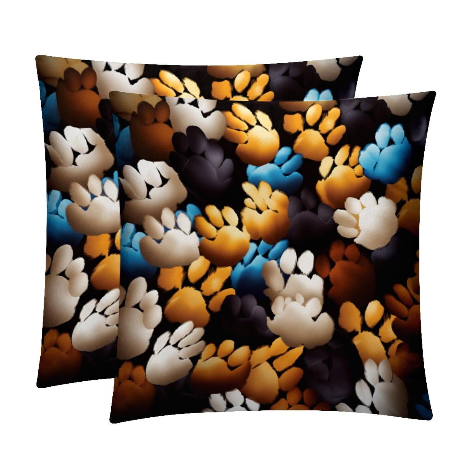 Dog Paw Print Luxurious Velvet Decorative Throw Pillow Covers Set of