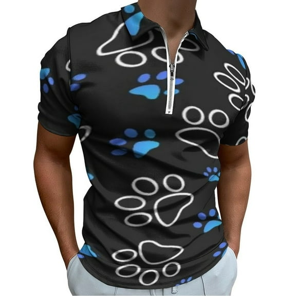 Dog Paw Print Men Zipper T-shirt Summer Casual Short Sleeve T-shirt Top