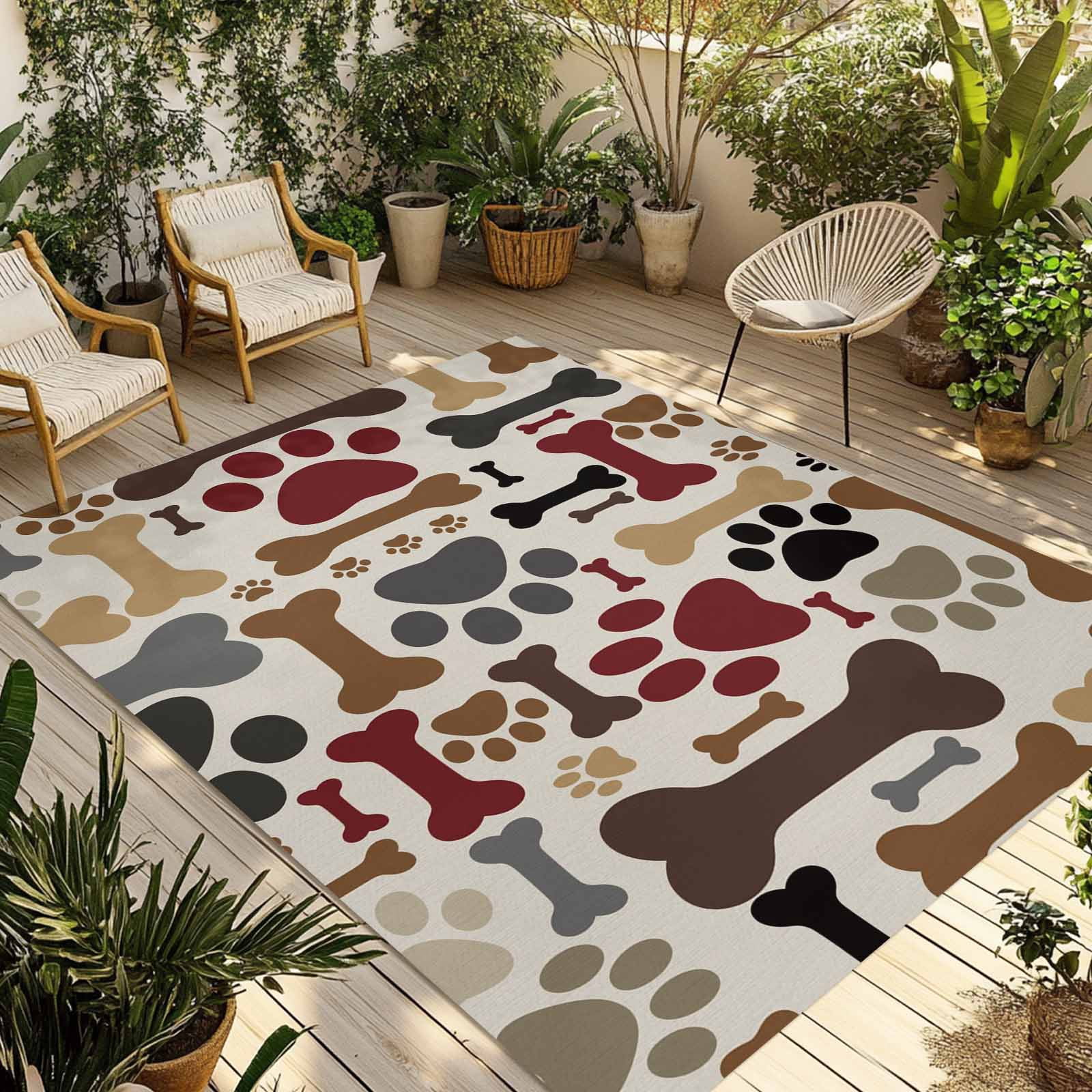 Dog Paw Print Outdoor Rug for Patio/Deck/Porch, Non-Slip Large Area Rug ...