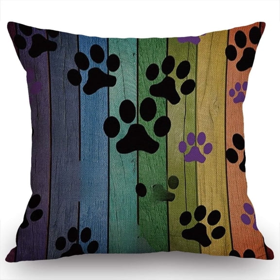 Dog Paw Print Pattern Pillow Cover - Pet Lover Home Decor With Soft Polyester Linen Blend Fabric - Hidden Zipper Cushion Cover For Easy Use And Maintenance