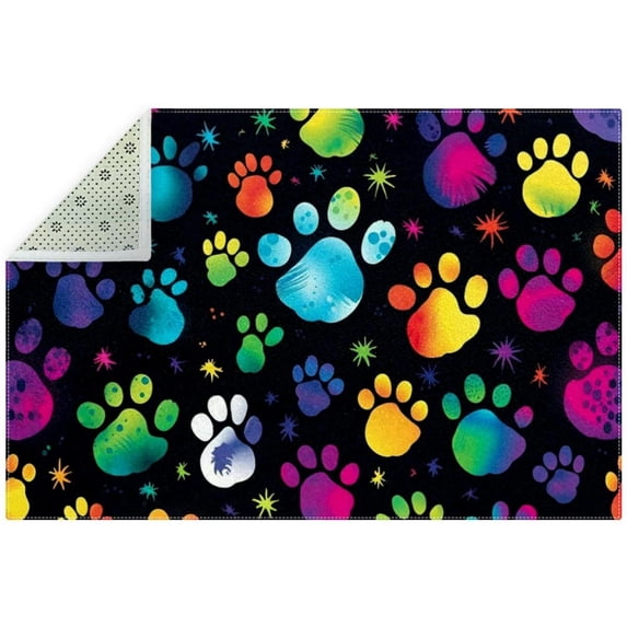 Dog Paw Print Polyester Right-Angle Floor Mat - Durable Entryway Rug for Home Decor with Backing - Easy to Clean Indoor/Outdoor Welcome Mat.
