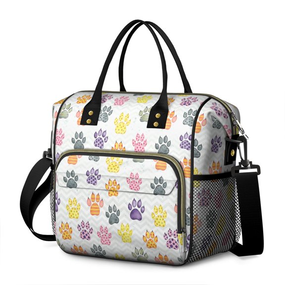 Dog Paw Print Rainbow Chevron Pattern Insulated Leakproof Lunch Box for Women, Large Lunch Bag for Tween Teen Adult, Loncheras Para Mujer for Work Beach Travel Picnic Camping