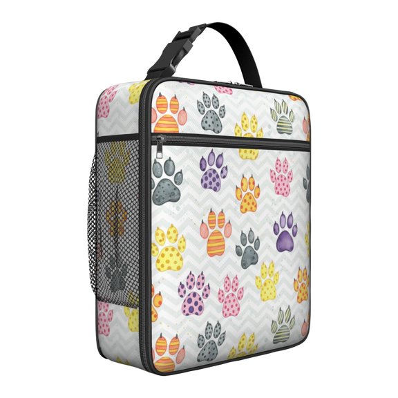 Dog Paw Print Rainbow Chevron Pattern Insulated Lunch Bag for Men Women,Waterproof Lunch Box for Work,Picnic or Travel,Thermal Insulation,10.63x9.06x3.54 Inches