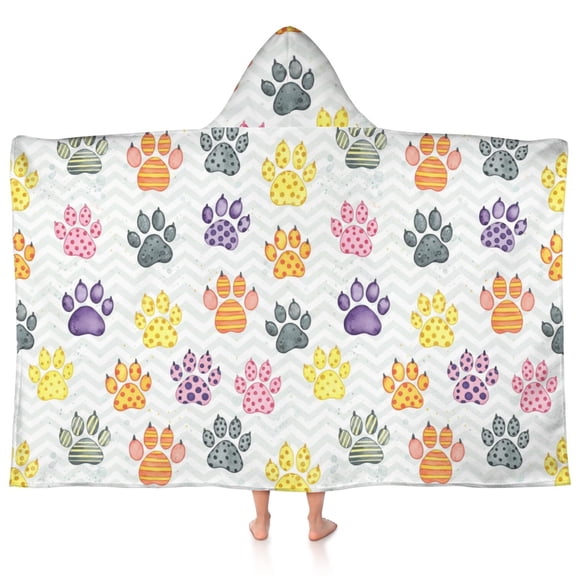Dog Paw Print Rainbow Chevron Pattern Teens Hooded Bath Towel Wrap for Ages 3 To 12,Quick Dry Lightweight Soft Microfiber Bath Beach Pool,60"x35"