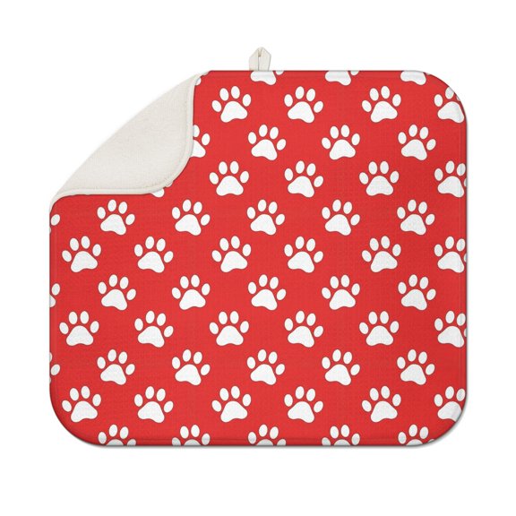Dog Paw Print Red Pattern 1 Pack Kitchen Dish Drying Mat, Ultra Absorbent Microfiber Dish Drainer Mat, 16"x18"