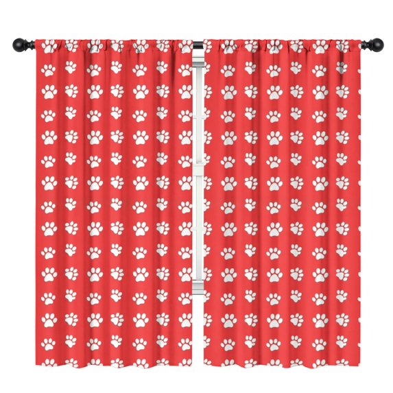 Dog Paw Print Red Pattern Insulated Teens Curtains Set Of 2, Bedroom Essentials, Toddler Room Decor 42"x84"