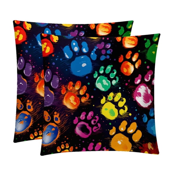 Dog Paw Print Set of 2 Velvet Throw Pillow Covers with Unique Patterns in 16x16, 18x18, 20x20 Inches for Throw Pillow Inserts for Various Occasions