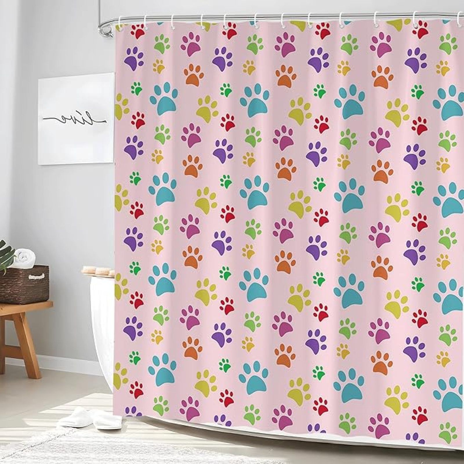 Dog Paw Print Shower Curtain Colorful Funny Cute Dog Pet Lovers Modern ...