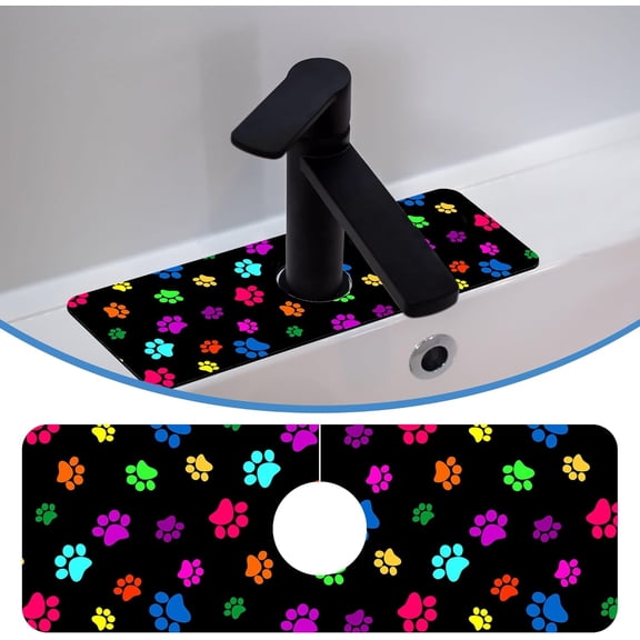 Dog Paw Print Sink Faucet Mat Splash Guard Animal Footprint Faucet Mat for Kitchen Sink,Soft Diatom Mud Non-Slip Mat for Kitchen Faucet Mat,Sink Faucet Mat,Bathroom Faucet Mat 15.5"X5.5"