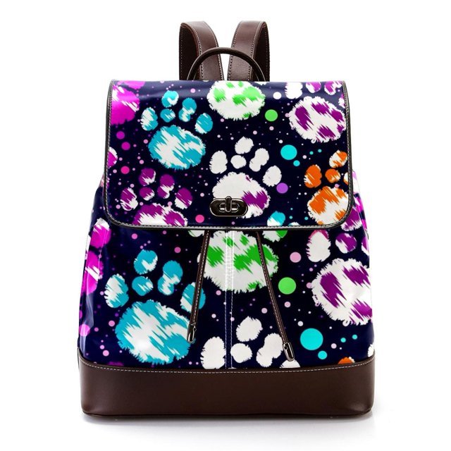 Dog Paw Print Stylish PU Leather Backpack with Adjustable Shoulder