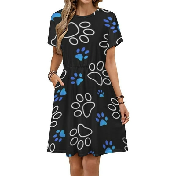 Dog Paw Print Sundress Short Sleeve Dress Summer Women Clothes Dress for Women Dresses