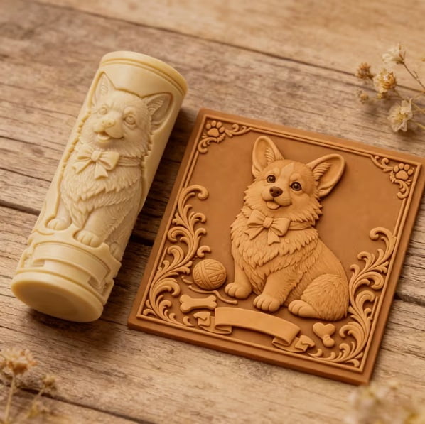 Dog Paw Print Texture Roller Tool - Perfect for Polymer Clay, Pottery, Sculpting & Jewelry Making - Embossing Roller for DIY Crafts