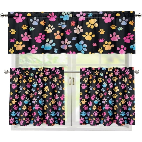 Dog Paw Print Valance Curtains Set for Windows Kitchen Valances Window Treatments for Kitchen Bathroom Bedroom Home Decor Curtain Luxury European Style Valance