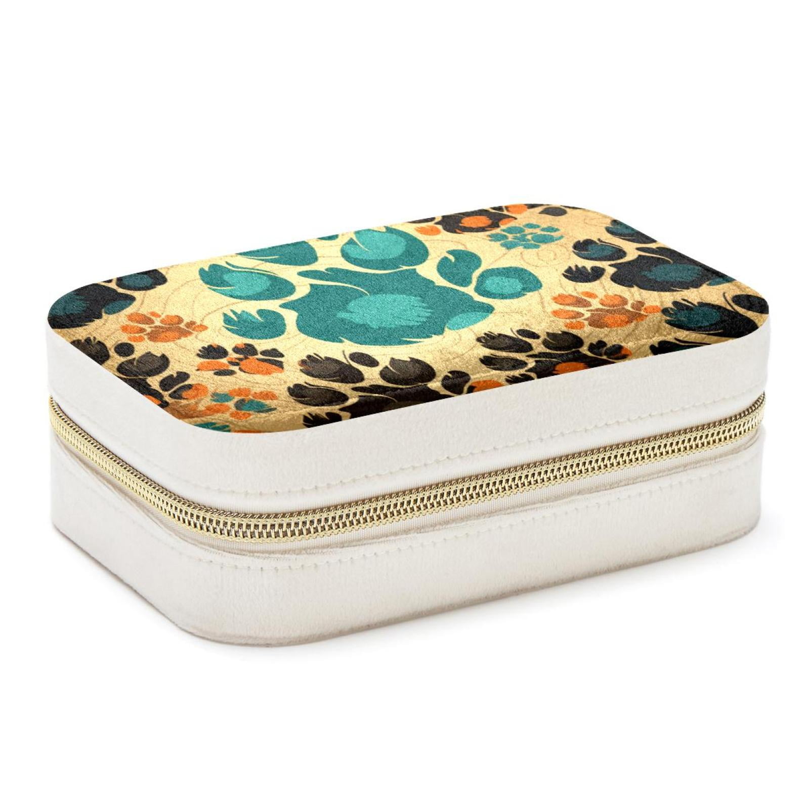 Dog Paw Print Velvet Portable Decorative Box with Removable Compartment ...