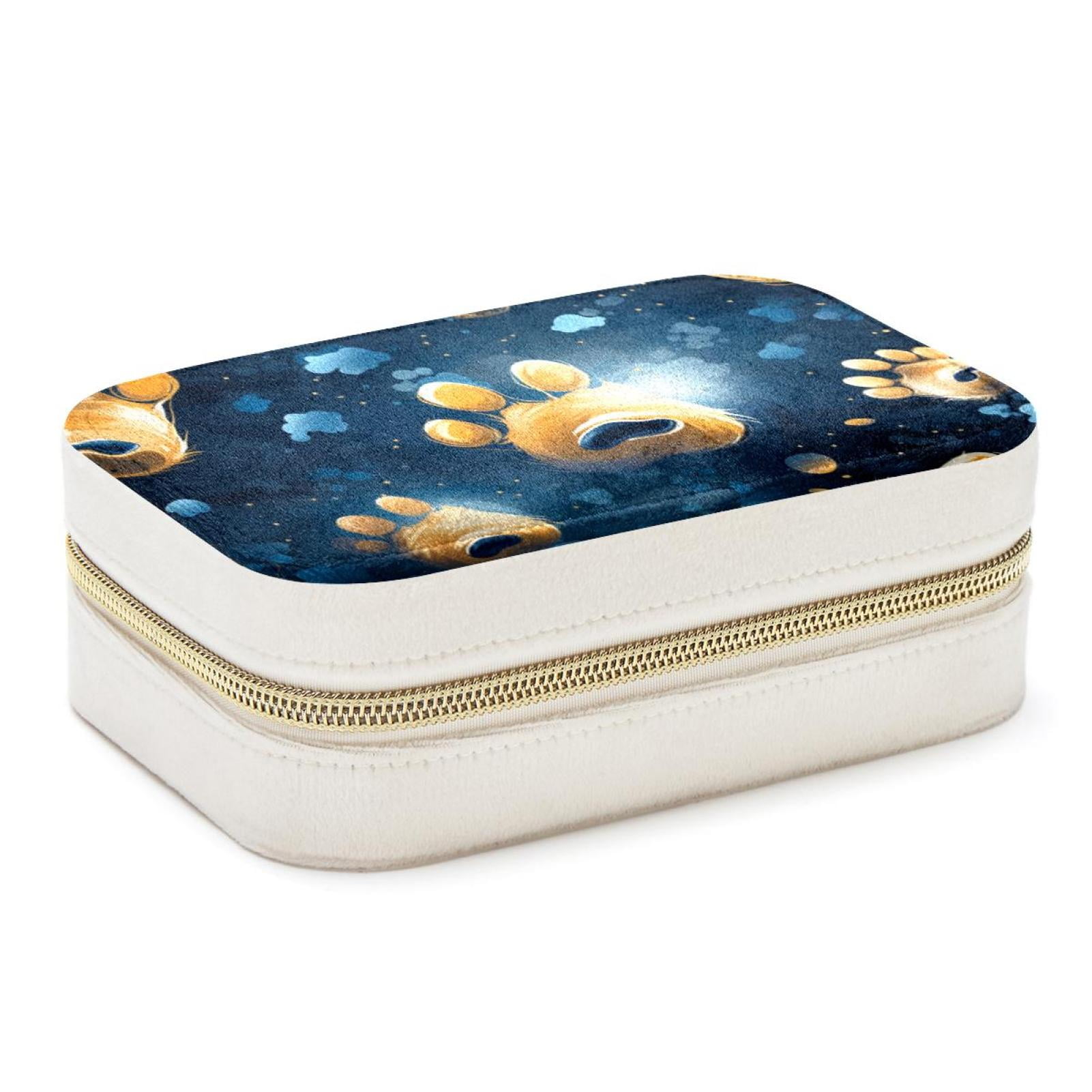 Dog Paw Print Velvet Portable Decorative Box with Removable Compartment ...