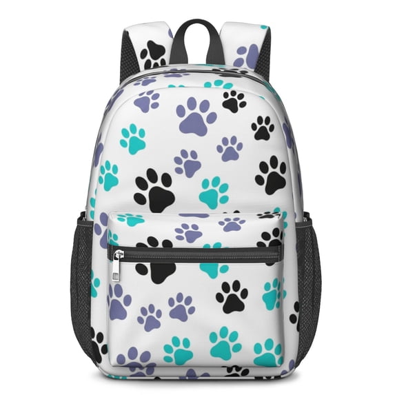 Dog Paw Print White Pattern 17" School Backpacks for Teens,Waterproof Oxford Fabric,S-Shape Padded Straps for School,Travel,Hiking,Camping