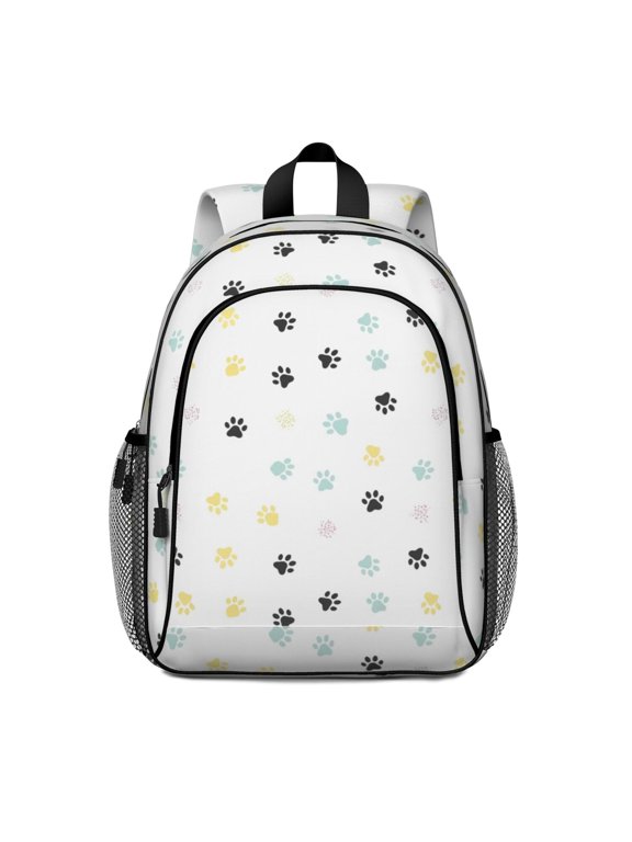 Dog Paw Print White Pattern Backpack for School, Cute School Bag with Adjustable Shoulder Straps and Padded Back, 15"x11.42"x5.5"
