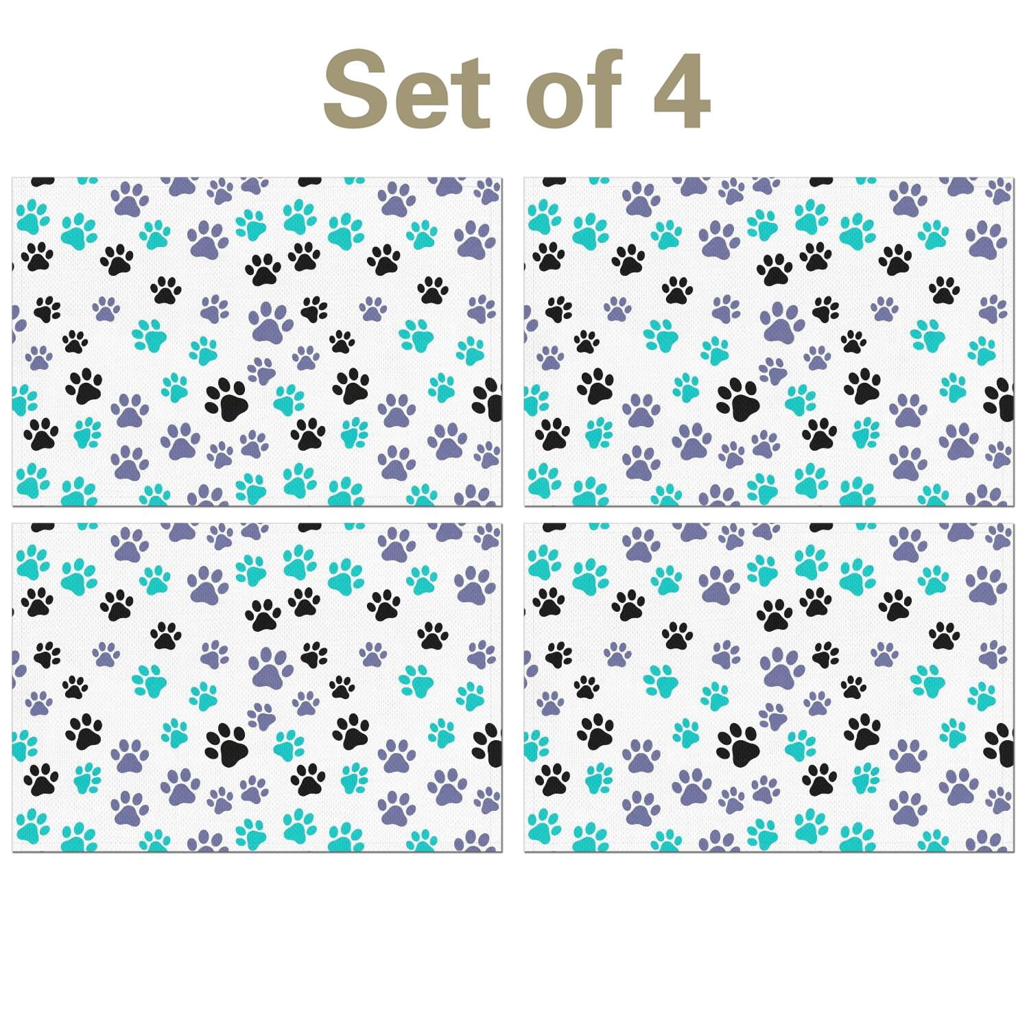 White Electronic Pattern Dog Paw Print White Pattern Linen-look Placemats Set Of 4, Farmhouse ...