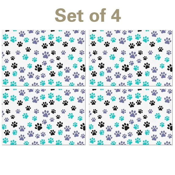 Dog Paw Print White Pattern Linen-look Placemats Set Of 4, Farmhouse ...