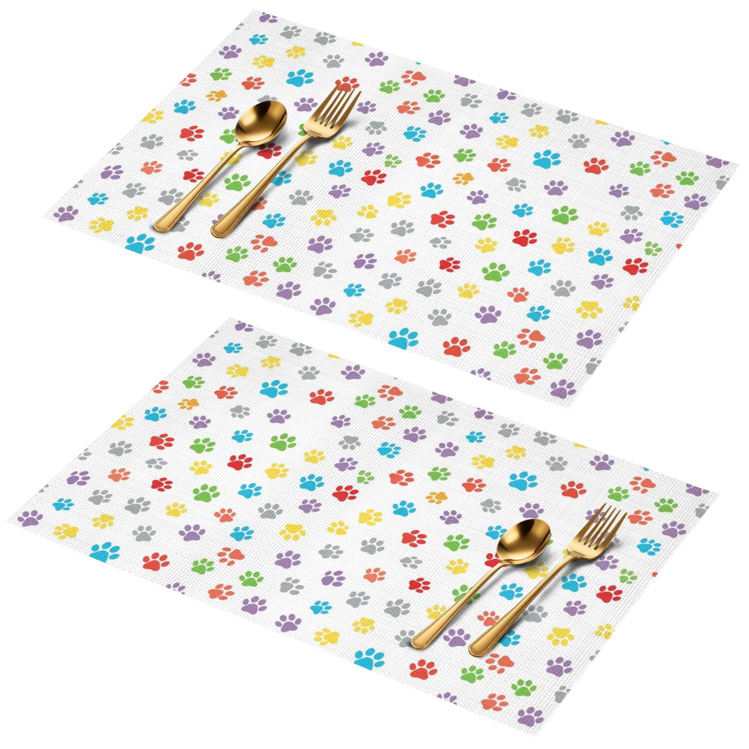 Dog Paw Print White Pattern PVC Woven Placemats Set Of 2, Outdoor ...