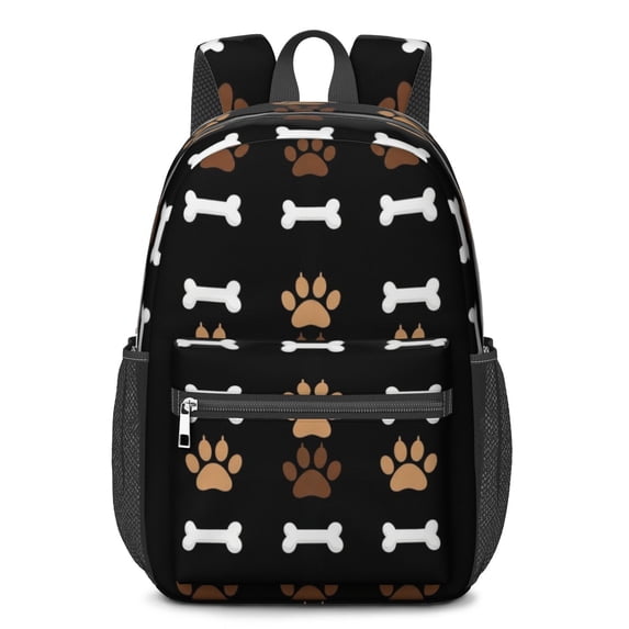 Dog Paw Print and Bone Black 17" School Backpacks for Teens,Waterproof Oxford Fabric,S-Shape Padded Straps for School,Travel,Hiking,Camping