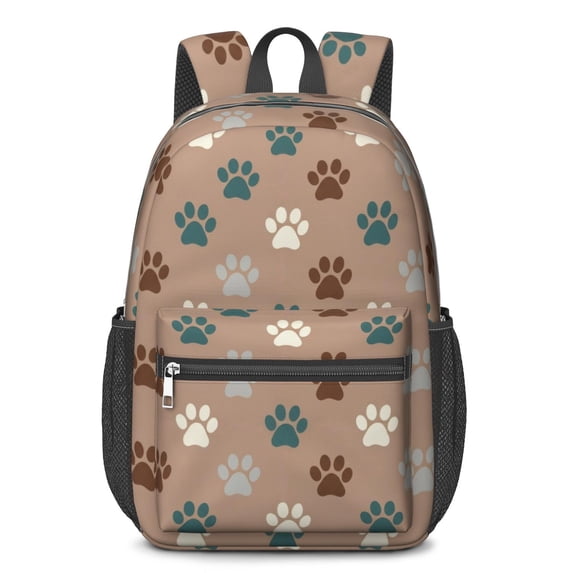 Dog Paw Print and Bone Brown 17" School Backpacks for Teens,Waterproof Oxford Fabric,S-Shape Padded Straps for School,Travel,Hiking,Camping