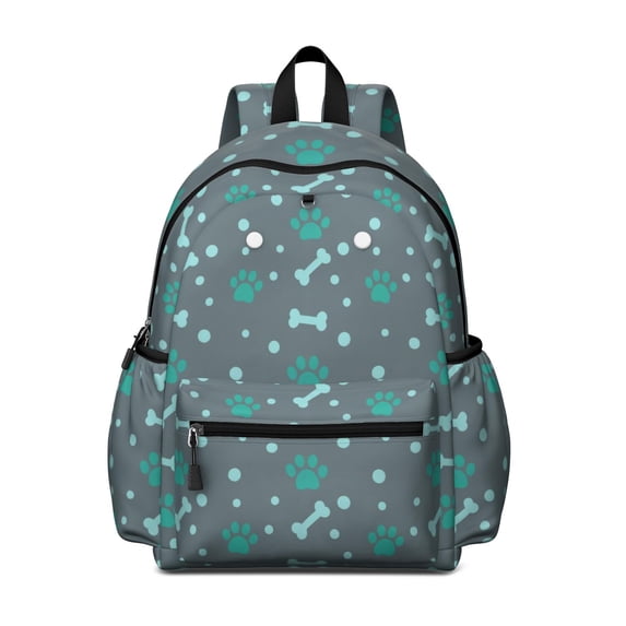 Dog Paw Print and Bone Gray Pattern Backpack for School, Cute School Bag with Adjustable Shoulder Straps and Padded Back, 13.4"x11"x4.7"