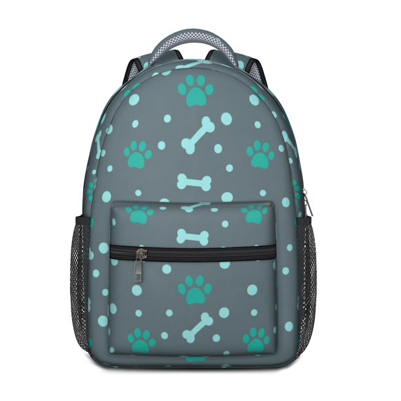 Dog Paw Print and Bone Gray Pattern Backpack for School, Cute School Bag with Adjustable Shoulder Straps and Padded Back, 15.3"x11"x6.7"