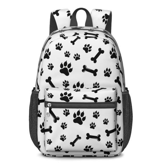 Dog Paw Print and Bone White Pattern 17" School Backpacks for Teens,Waterproof Oxford Fabric,S-Shape Padded Straps for School,Travel,Hiking,Camping