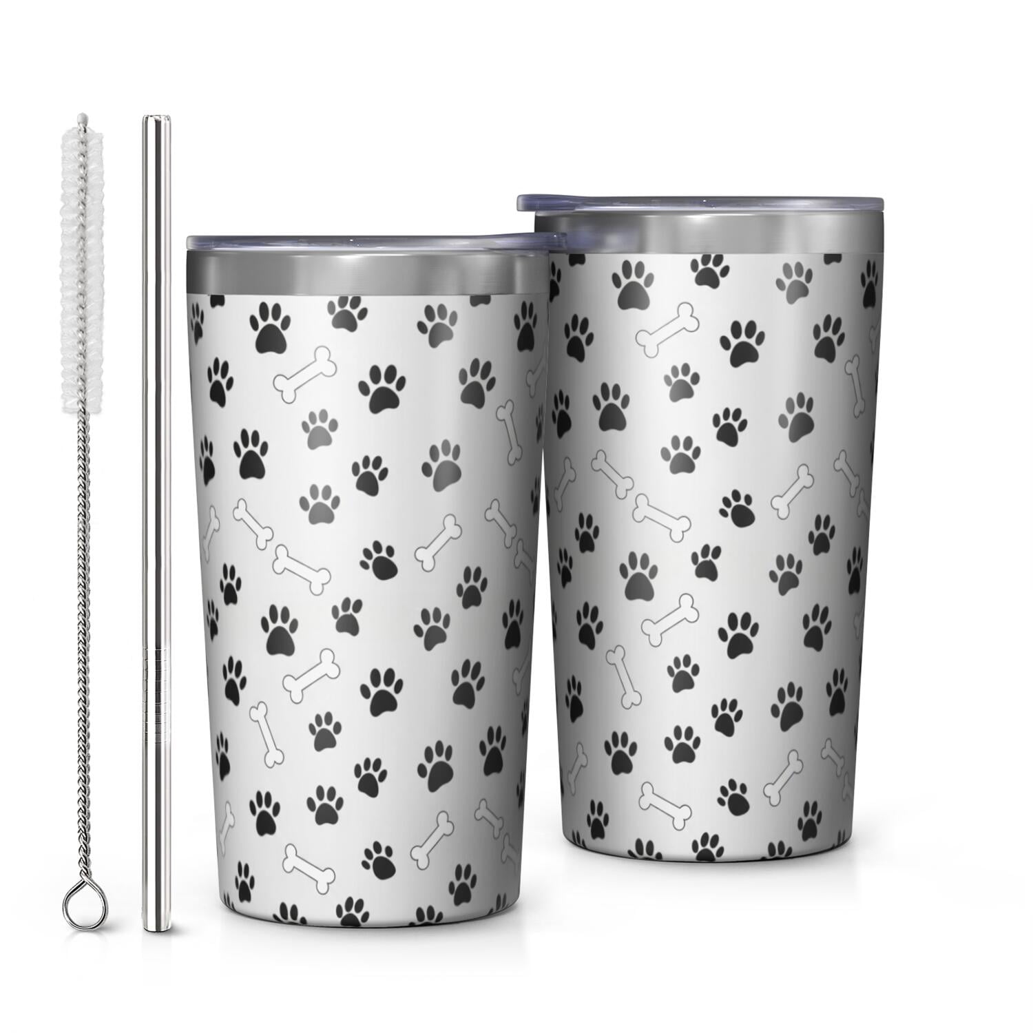 Dog Paw Print and Bone White Pattern Car Tumbler 1 Pack, Vacuum ...