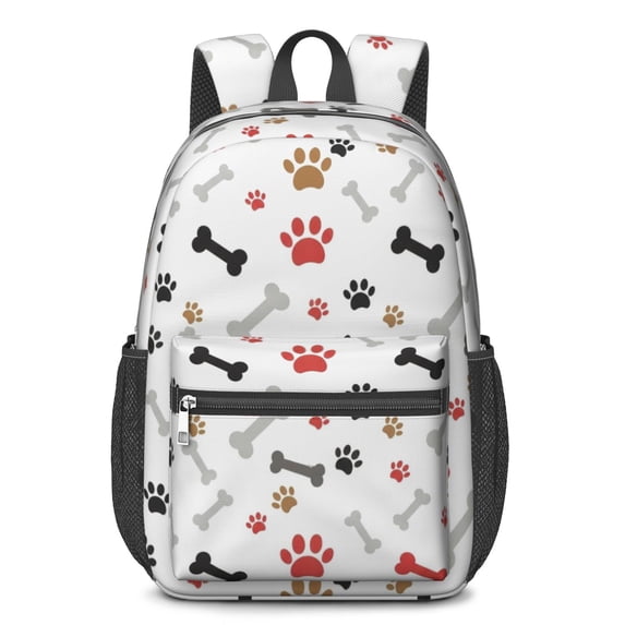 Dog Paw Print and Bones Multicolor 17" School Backpacks for Teens,Waterproof Oxford Fabric,S-Shape Padded Straps for School,Travel,Hiking,Camping