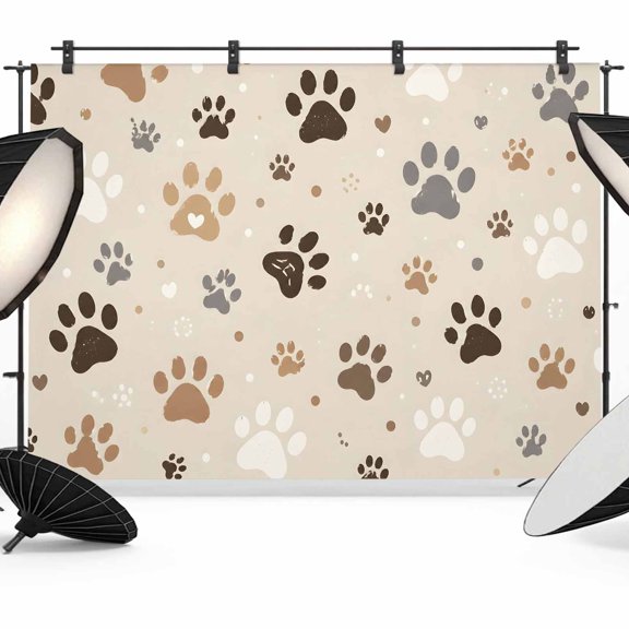 Dog Paw Prints Backdrops for Photography, Brown Khaki Beige Cat Paws Animal Pattern Tracks Casual Fabric Photo Background Sturdy Studio Props for Photo Studio, Video Recording Photoshoot 12x8ft