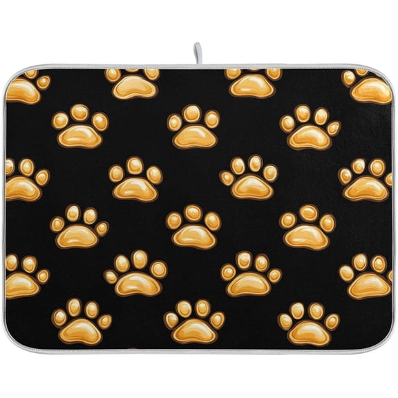 Dog Paw Prints Dish Drying Mat for Kitchen, 16 x 18 Inch Microfiber Absorbent Dish Drying Pad, Machine Washable Kitchen Counter Protect Mats