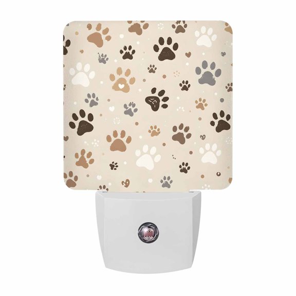 Dog Paw Prints LED Night Light, Brown Khaki Beige Cat Paws Tracks Casual Night Lights plug into Wall with Smart Sensor Dusk to Dawn Sensor for Nursery Bedroom 2.95x4.5in