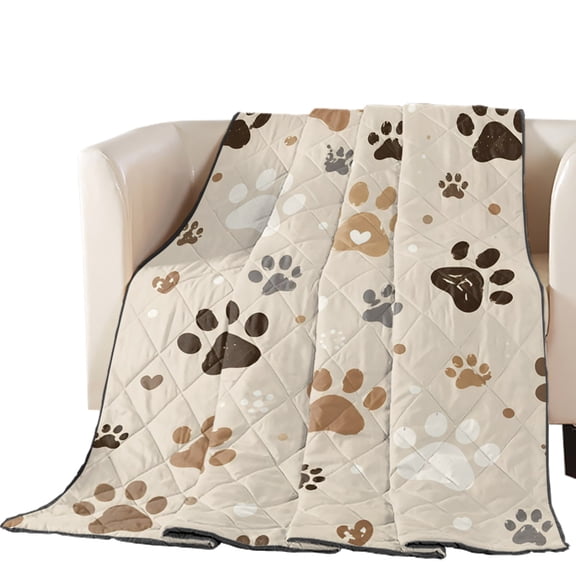 Dog Paw Prints Quilted Comforters Cooling Blanket Oversized King Size, Brown Khaki Beige Cat Paws Animal Tracks Casual Cold Comfort for Hot Sleepers Lightweight Air Conditioning Quilt Blanket for Bed