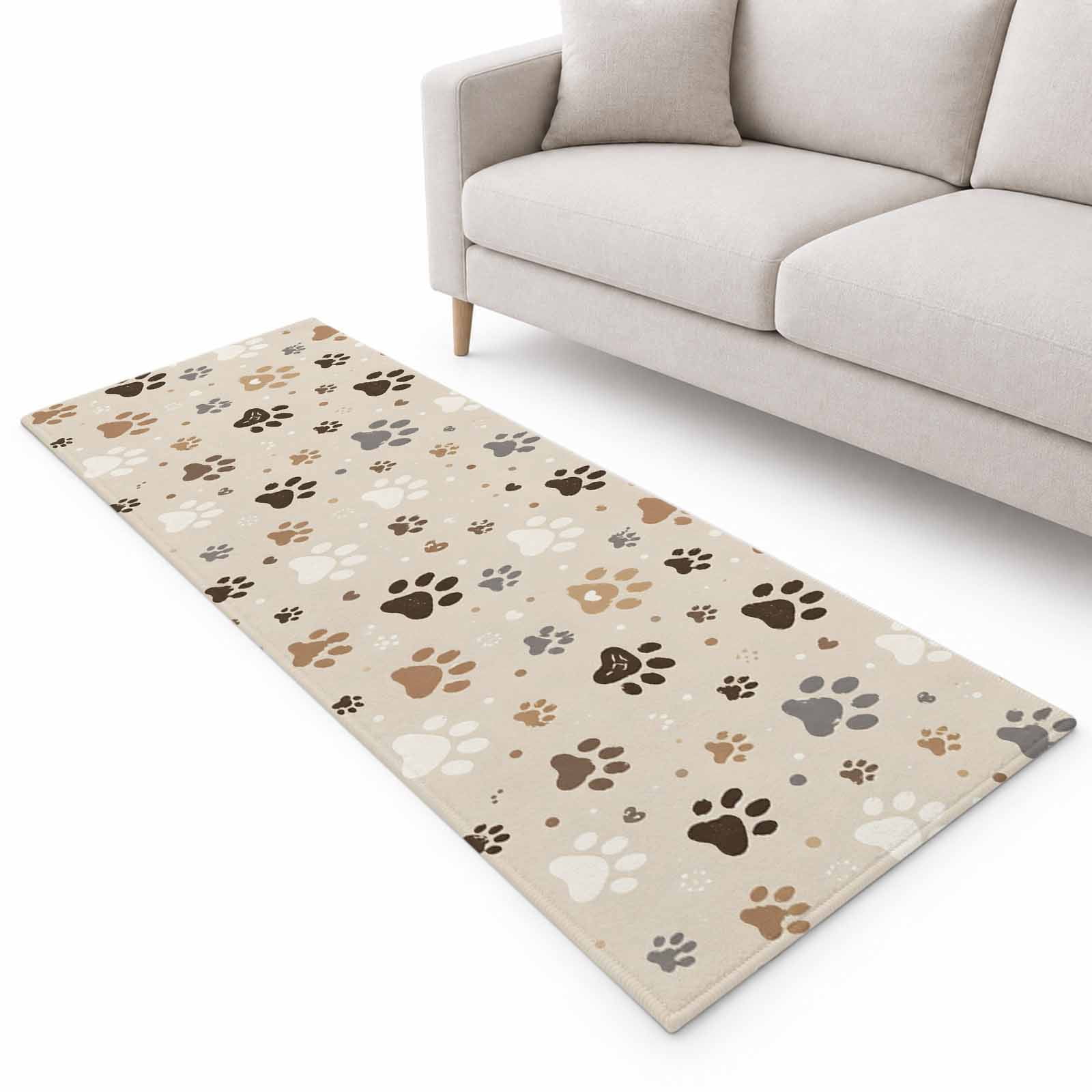 Dog Paw Prints Runner Rug 2.6'x10', Brown Khaki Beige Cat Paws Tracks ...