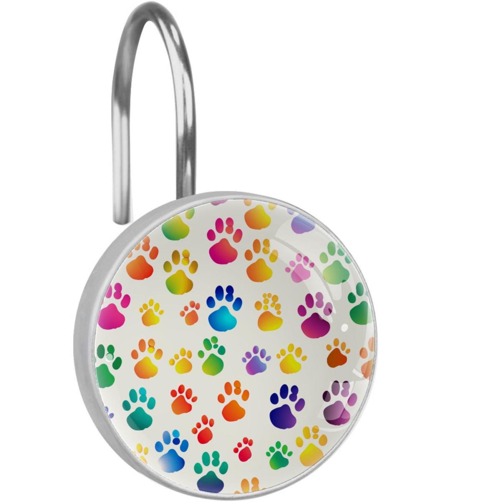Dog Paw Prints Shower Curtain Hooks （Set of 12） for Home Hotel Shower