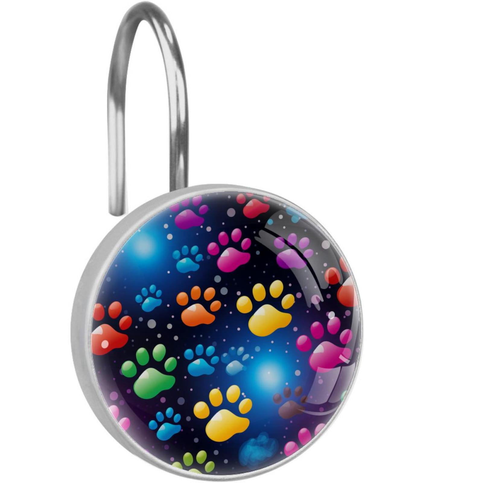 Dog Paw Prints Shower Curtain Hooks （Set of 12） for Home Hotel Shower