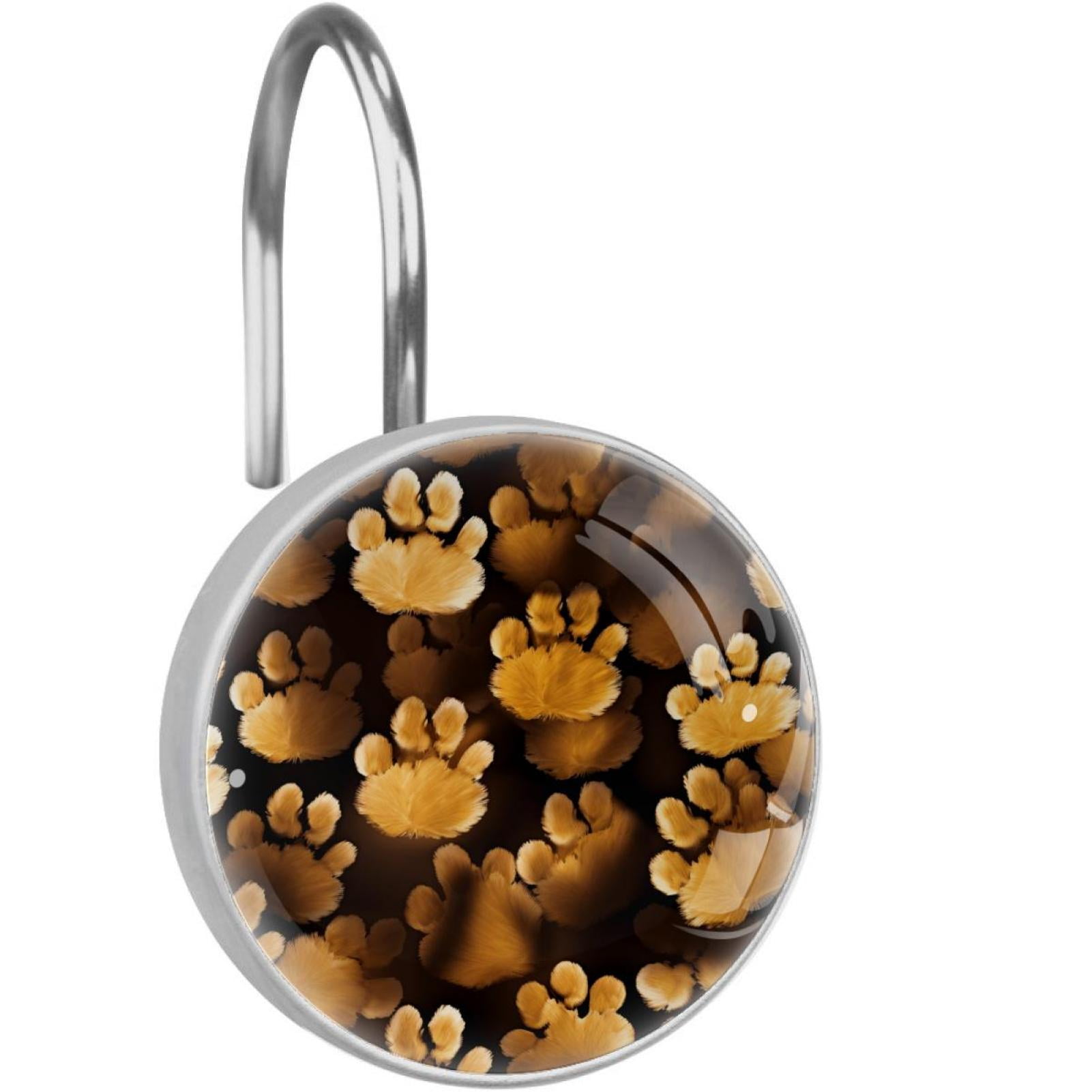 Dog Paw Prints Shower Curtain Hooks （Set of 12） for Home Hotel Shower