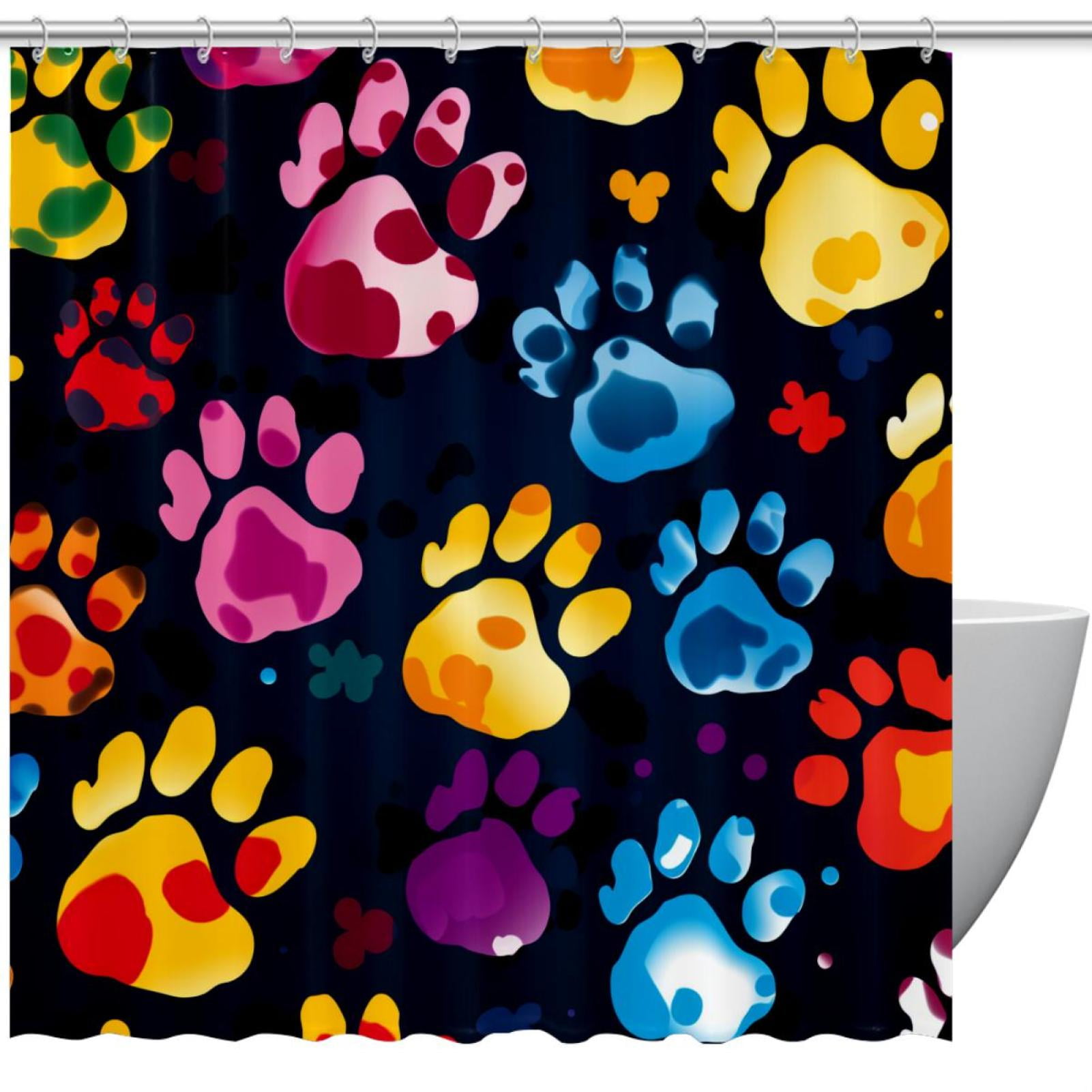 Dog Paw Prints Shower Curtain Waterproof Bathroom Curtain with Grommets