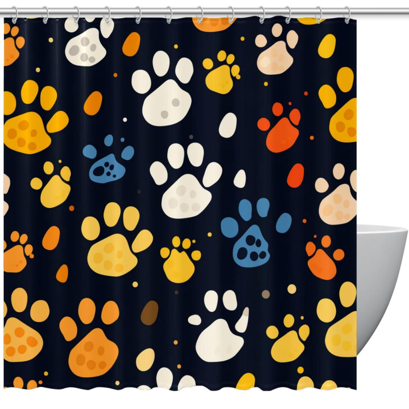 Dog Paw Prints Shower Curtain Waterproof Bathroom Curtain with Grommets
