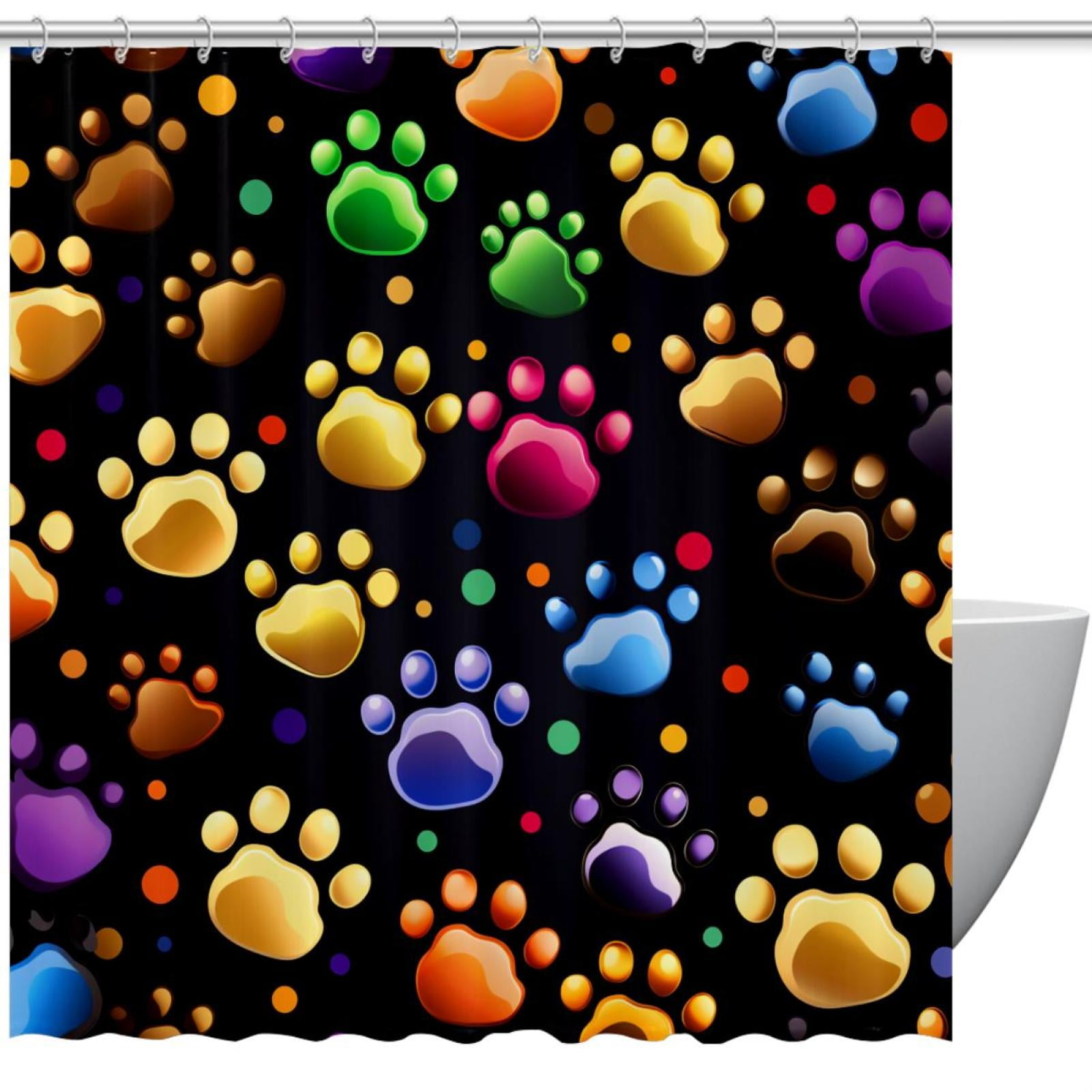 Dog Paw Prints Shower Curtain Waterproof Bathroom Curtain with Grommets