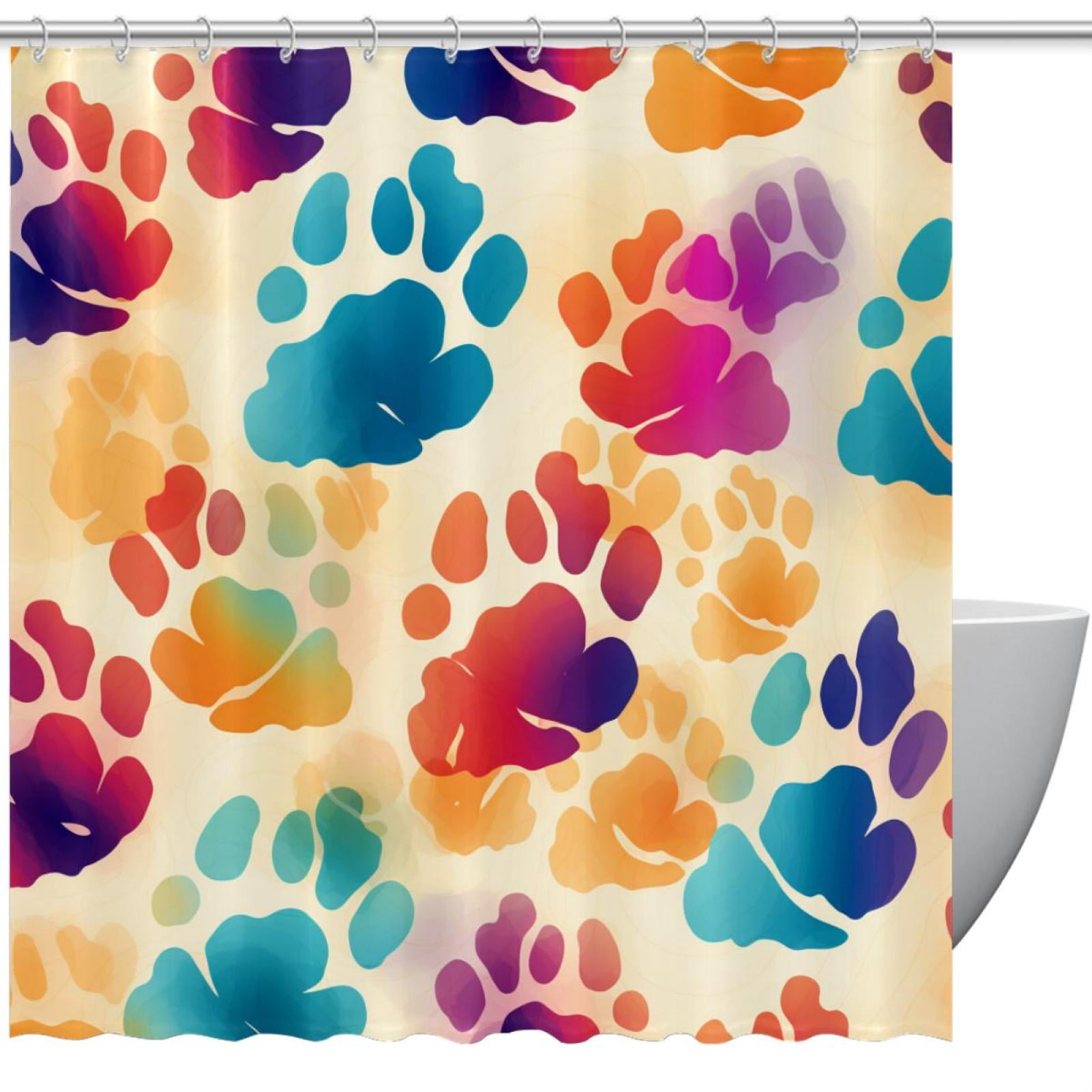 Dog Paw Prints Shower Curtain Waterproof Bathroom Curtain with Grommets