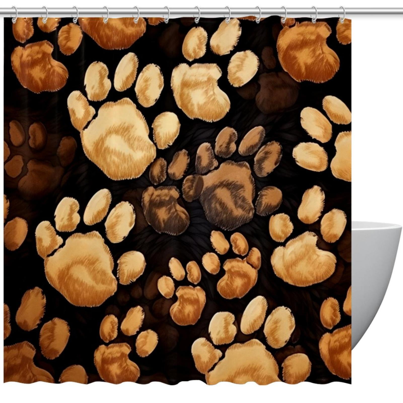 Dog Paw Prints Shower Curtain Waterproof Bathroom Curtain with Grommets