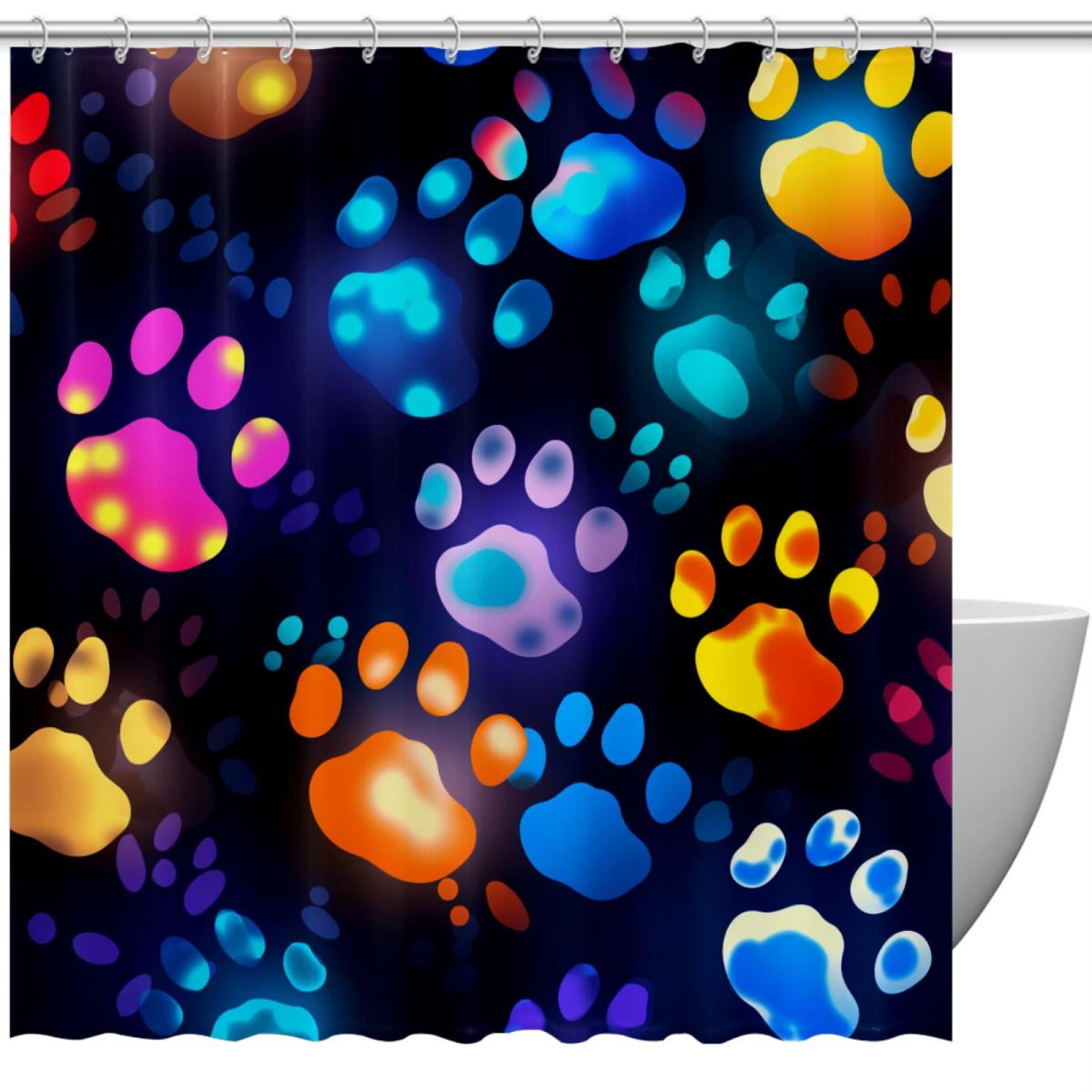 Dog Paw Prints Shower Curtain Waterproof Bathroom Curtain with Grommets