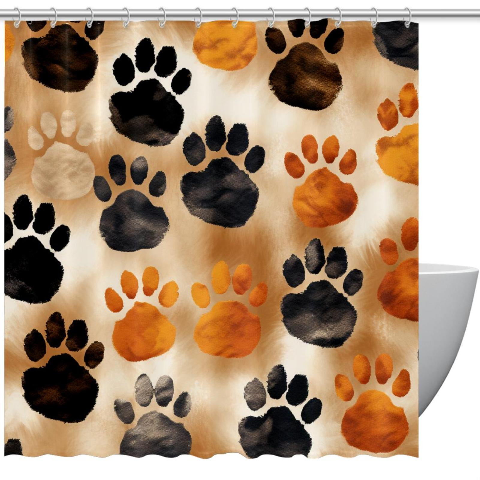 Dog Paw Prints Shower Curtain Waterproof Bathroom Curtain with Grommets