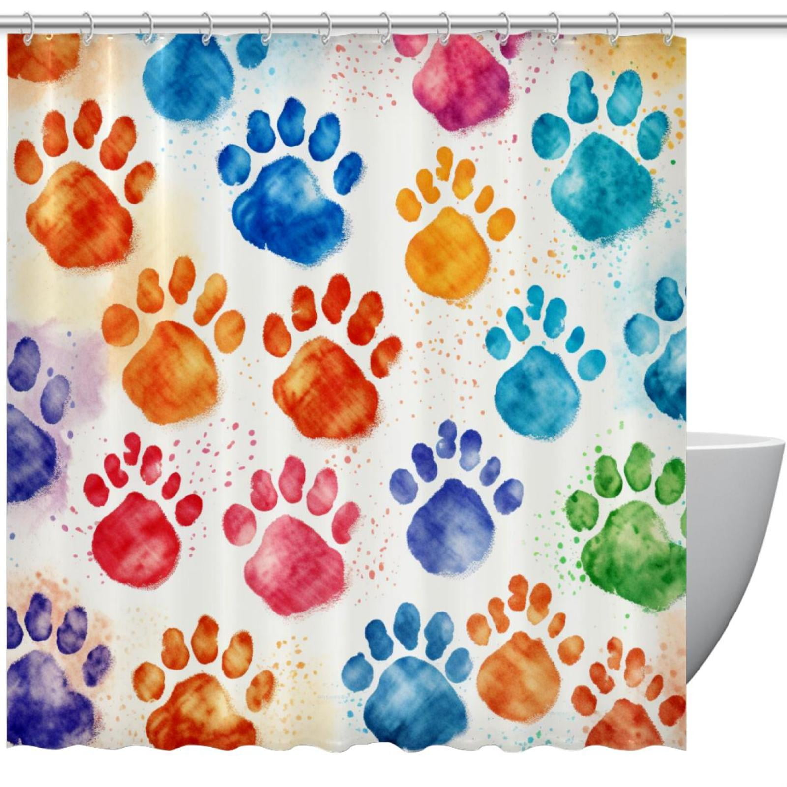 Dog Paw Prints Shower Curtain Waterproof Bathroom Curtain with Grommets