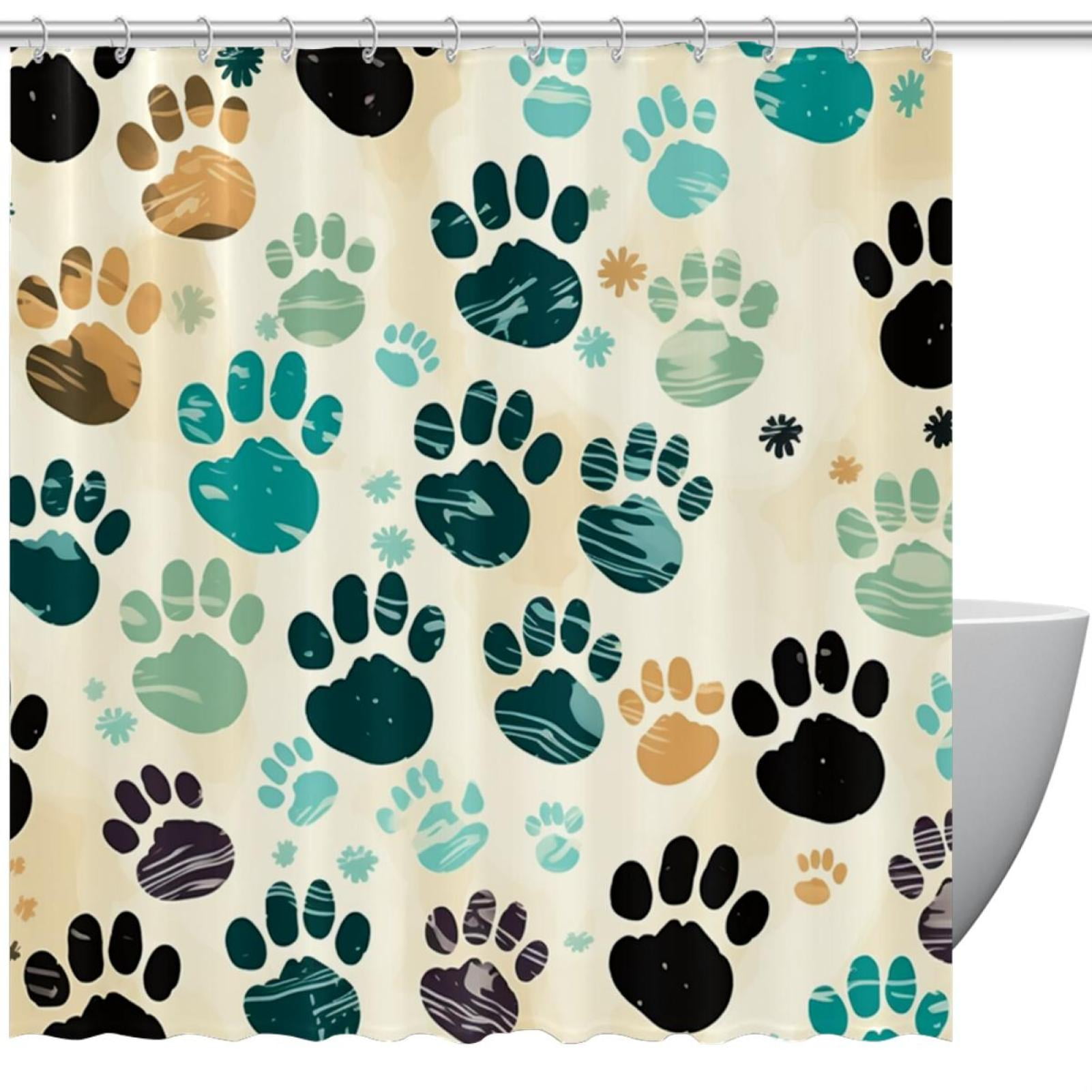 Dog Paw Prints Shower Curtain Waterproof Bathroom Curtain with Grommets