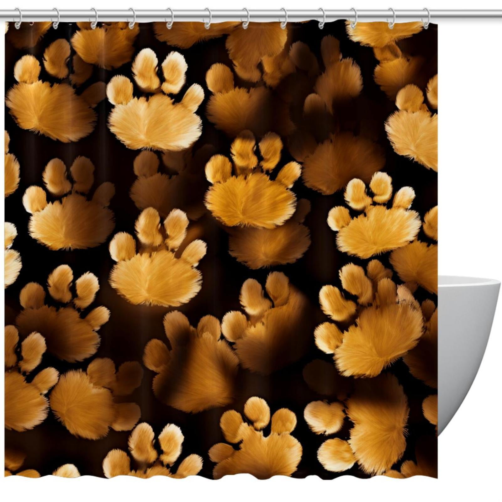 Dog Paw Prints Shower Curtain Waterproof Bathroom Curtain with Grommets